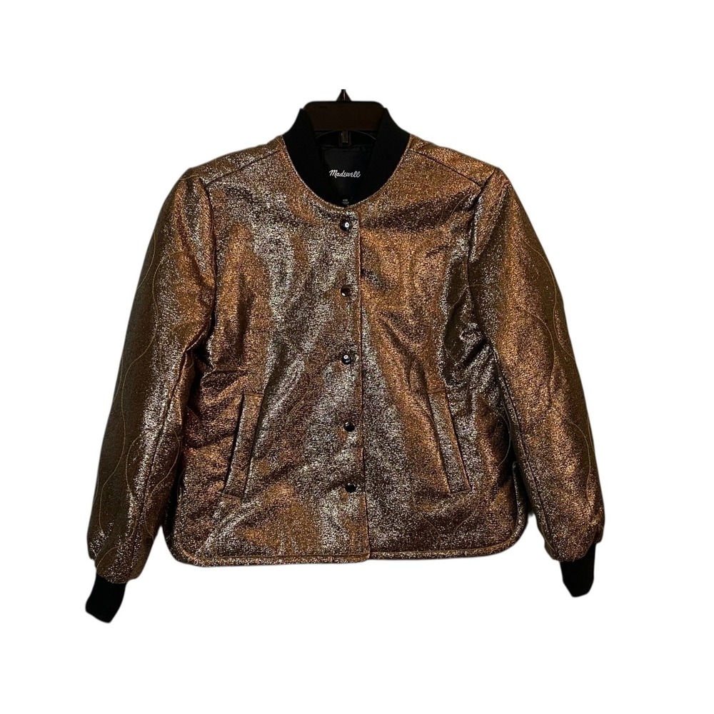 Madewell Womens XXS Gold Metallic Quilted Jacket Button Front Coat